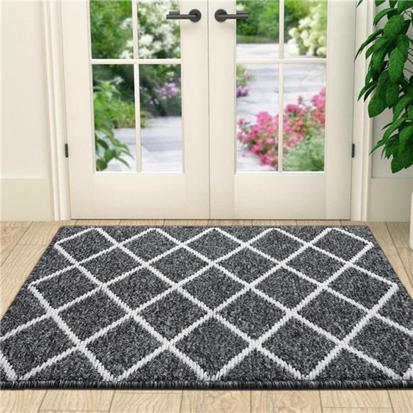 Indoor Door Mat, Non-Slip Absorbent Resist Dirt Entrance Rug, 20" x 32", Black - Picture 1 of 6
